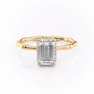 Bague de fiançailles en moissanite solitaire taille émeraude de 2,10 ct avec halo caché