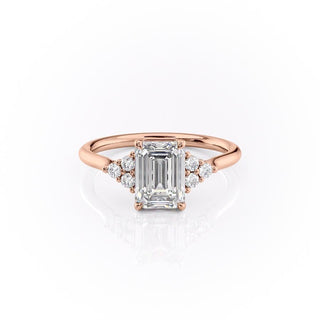 2.10 CT Emerald Cut Cluster Moissanite Engagement Ring