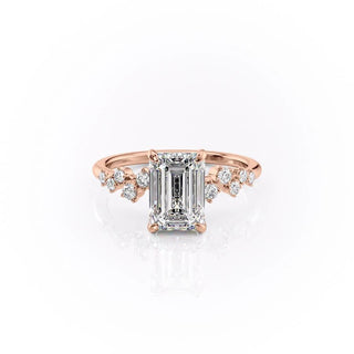 2.10 CT Emerald Cut Cluster Moissanite Engagement Ring