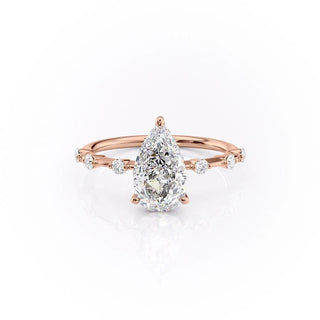 2.0 CT Pear Cut Solitaire Dainty Pave Moissanite Engagement Ring