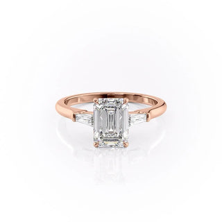 2.10 CT Emerald Cut Three Stone Moissanite Engagement Ring