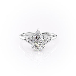 2.0 CT Pear Shaped Moissanite Cluster Engagement Ring