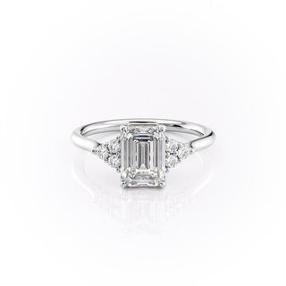 2.10 CT Emerald Cut Cluster Moissanite Engagement Ring