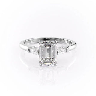 2.10 CT Emerald Cut Three Stone Moissanite Engagement Ring