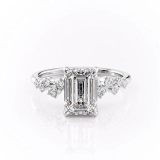 2.10 CT Emerald Cut Cluster Moissanite Engagement Ring