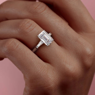 2.10 CT Emerald Cut Three Stone Moissanite Engagement Ring