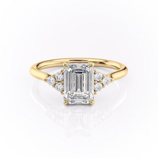 2.10 CT Emerald Cut Cluster Moissanite Engagement Ring