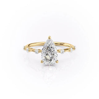 2.0 CT Pear Cut Solitaire Dainty Pave Moissanite Engagement Ring