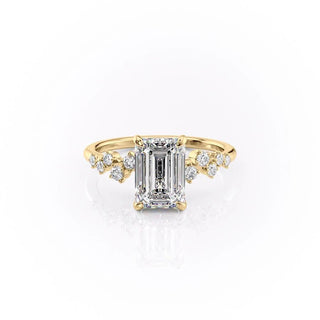 2.10 CT Emerald Cut Cluster Moissanite Engagement Ring