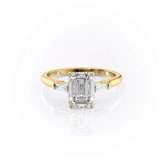 2.10 CT Emerald Cut Three Stone Moissanite Engagement Ring