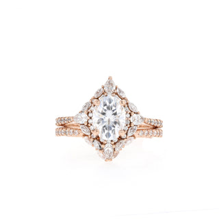 Ensemble de bagues de mariage en moissanite à halo de taille ovale de 0,84 CT à 1,33 CT