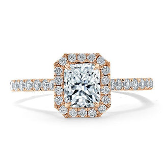 Bague de fiançailles en moissanite à taille radiante et halo pavé de 1,0 ct