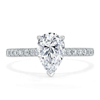 1.33 CT Pear Cut Solitaire Pave Setting Moissanite Engagement Ring