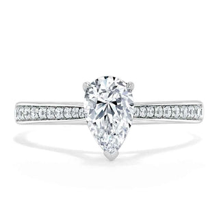 0.75 CT Pear Cut Solitaire Engagement Ring With Channel Pave Setting