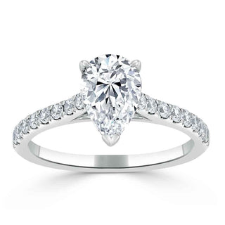 Bague de fiançailles en moissanite solitaire taille poire de 1,33 ct sertie pavée