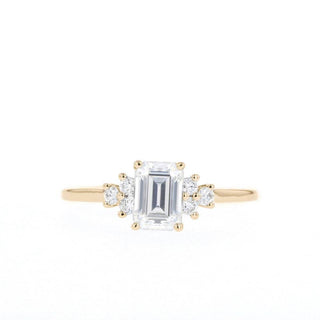 1..0ct Emerald Cut Cluster Diamond Moissanite Engagement Ring - ELITE CARAT