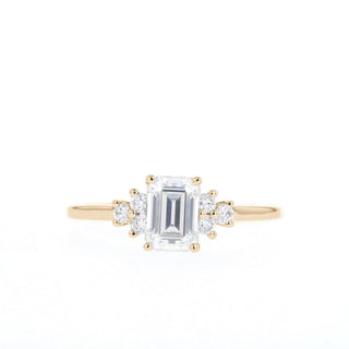 1.10ct Elongated Emerald Cut Cluster Moissanite Diamond Engagement Ring