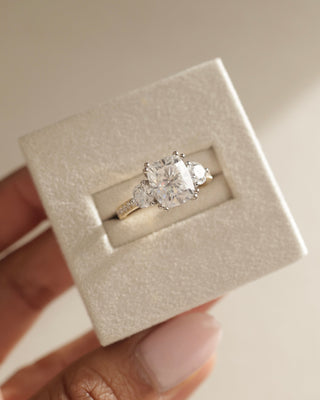 2.65 CT Cushion Cut Moissanite Three Stone & Pave Engagement Ring