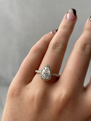 1.41 CT Pear Cut Moissanite Halo & Pave Engagement Ring