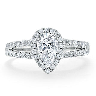 0.75 CT Pear Shaped Moissanite Halo Split Shank Engagement Ring