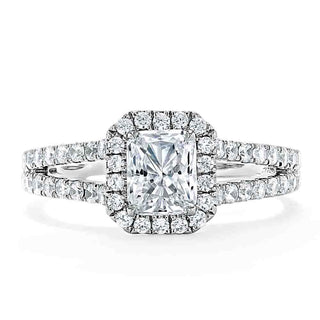 0.75 CT  Radiant Cut Halo Split Shank Style Moissanite Engagement Ring