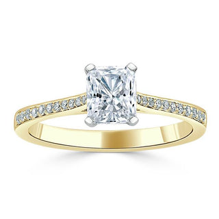 Bague de fiançailles en moissanite solitaire taille radiant de 0,75 ct avec halo caché/montage pavé