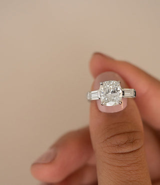 3.88CT Elongated Cushion Baguette 3 Stone Moissanite Diamond Engagement Ring - ELITE CARAT