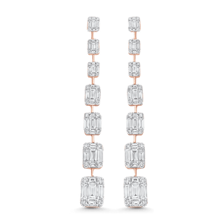 Boucles d'oreilles longues pendantes en diamants Moissanite baguette et ronde 4,53 TCW