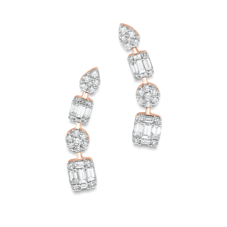 Boucles d'oreilles créoles en diamants et moissanites rondes et baguettes de 0,75 TCW