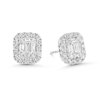 Boucles d'oreilles halo de diamants en moissanite ronde et baguette 3,34 TCW