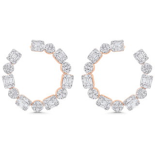 Boucles d'oreilles créoles en diamants Moissanite rondes et baguettes 2,57 TCW