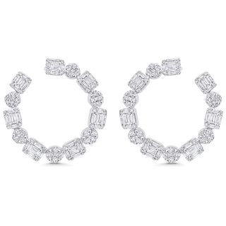 Boucles d'oreilles créoles en diamants Moissanite rondes et baguettes 2,57 TCW