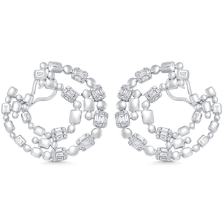 Boucles d'oreilles créoles à diamants en moissanite ronde et baguette 1,99 TCW