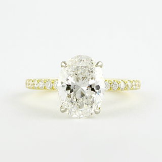 1.33CT Oval Pave Moissanite Diamond Four prong Engagement Ring in 14K Yellow Gold