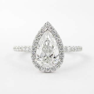 1.5 CT Pear Shaped Moissanite Halo Engagement Ring