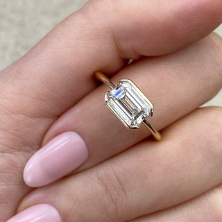 2.15CT Emerald Cut Diamond Moissanite East West Engagement Ring - ELITE CARAT