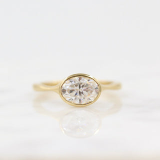 1.0 CT Oval Cut Bezel Solitaire Moissanite Engagement Ring