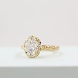 2CT Oval Halo Moissanite Diamond Vintage Pave Engagement Ring In 14K Yellow Gold