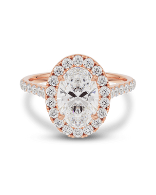 Bague de fiançailles avec halo et pavé de diamants ovales CVD de 1,5 à 3,5 ct