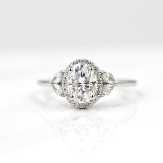 2ct Oval Cut Halo Moissanite Diamond Engagement Ring