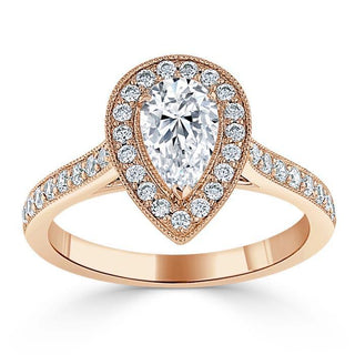 Bague de fiançailles en moissanite à facettes taille poire de 1,52 ct avec pavé de canal halo