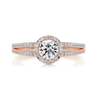 1.0 Carat Round Halo Split Shank Moissanite Engagement Ring