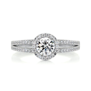 1.0 Carat Round Halo Split Shank Moissanite Engagement Ring