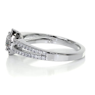 1.0 Carat Round Halo Split Shank Moissanite Engagement Ring