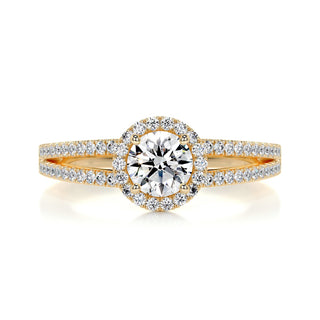 1.0 Carat Round Halo Split Shank Moissanite Engagement Ring