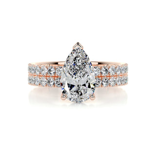 Ensemble de mariage avec solitaire en forme de poire et diamant pavé F-VS CVD de 2,0 ct