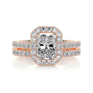 1.50 CT Radiant Cut  F-VS Loose Diamond Bridal Set With Halo & Pave Setting