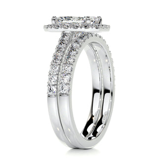 1.50 CT Radiant Cut  F-VS Loose Diamond Bridal Set With Halo & Pave Setting