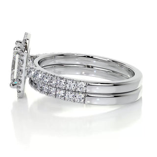 1.50 CT Radiant Cut  F-VS Loose Diamond Bridal Set With Halo & Pave Setting