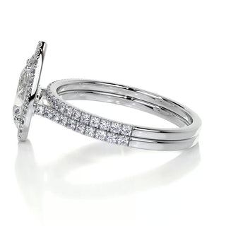 2.0 CT Pear Shaped F-VS Loose Diamond Bridal Set With Halo & Pave Setting